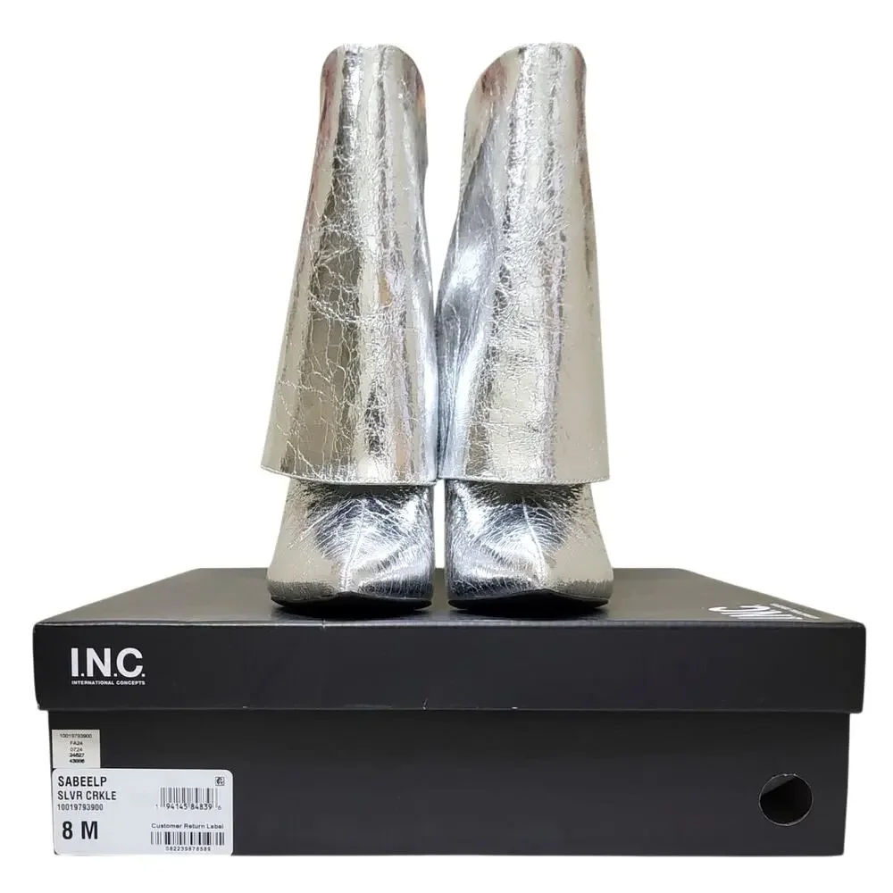 INC INTL Concepts Women Sabeel Stiletto Ankle Bootie Size US 8M Silver Crinkle